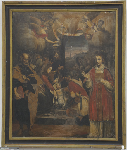 tableau : Adoration des bergers avec saint Pierre et saint Etienne