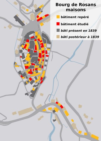 Maisons repérées et étudiées au bourg de Rosans.