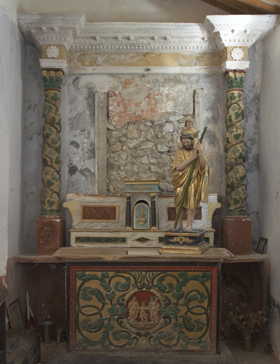 ensemble de l'autel secondaire de la sainte Famille : autel, devant d'autel, retable