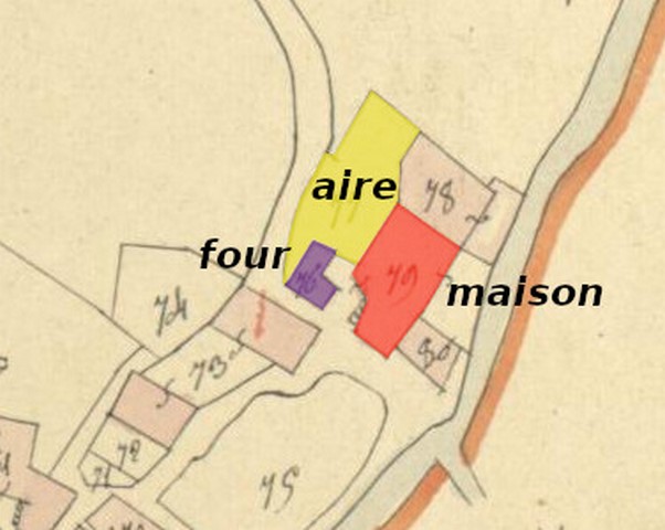 Nature des parcelles en 1839, d'après le cadastre de 1839 (section A4). Echelle d'origine 1/2 000e.