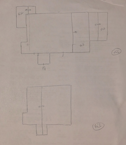 Plan schématique des bâtiments : étage de comble et toits.