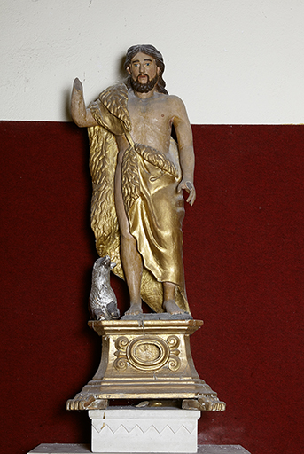 Statue (petite nature avec socle-reliquaire) : saint Jean-Baptiste