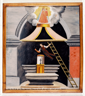ex-voto, tableau : Chute d'un ouvrier tombant d'une échelle dans la chapelle Sainte-Croix, Francesco Tibaud