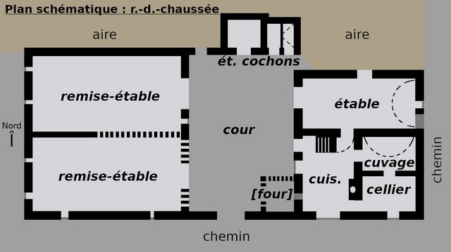Plan schématique : rez-de-chaussée (bâtiment du logis).