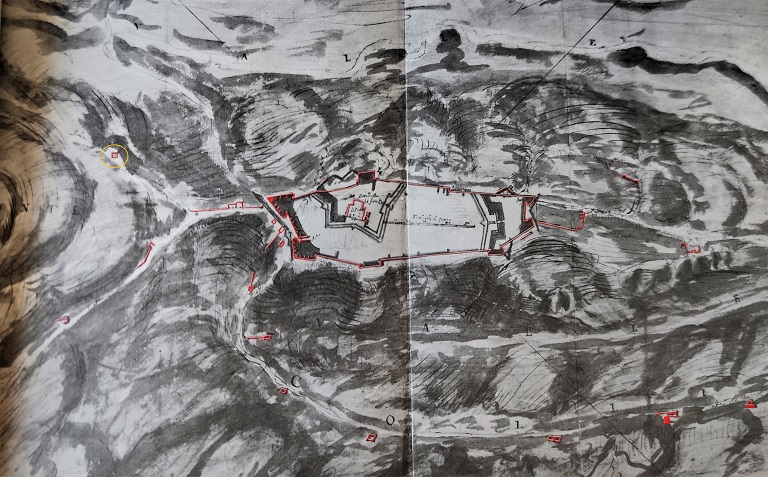 [Plan et projet pour la fortification de Saint-Paul, 1589. Localisation de la tour.].