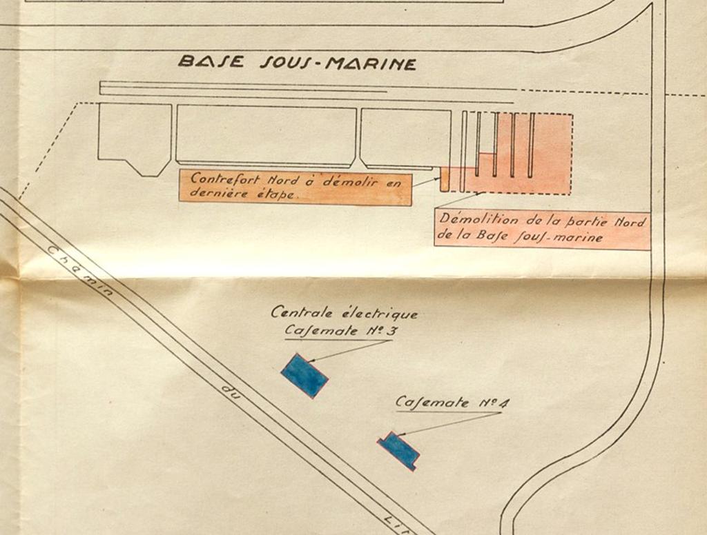 [Plan sommaire de la base sous-marine pour un projet de démolition partielle], 1950.
