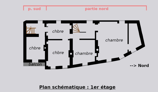Plan schématique du bâtiment : premier étage.