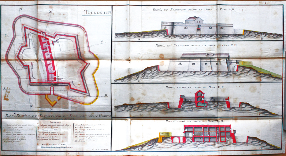 Plans, profils et élévations du fort des Vieux-Pomets. 1754.