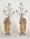 paire de chandeliers d'autel statues (chandeliers à branches d'église, statuettes) dits Anges porte-flambeau