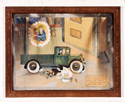 ex-voto, tableau : Enfant sous les roues d'un camion, Joseph Ortoni