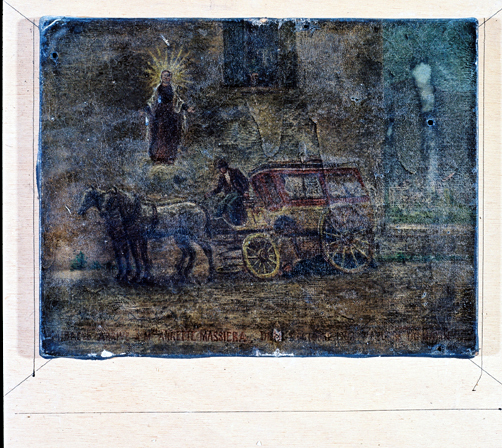 ex-voto, tableau : Femme sous les roues d'une diligence, Annette Massiera