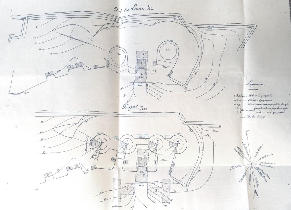 [Plan du projet de batterie de 4 mortiers remplaçant la batterie Est de 2 canons de 24 au fort de Ratonneau], 1889