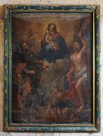 Tableau, cadre : Âmes du Purgatoire avec la Vierge à l'Enfant, saint Roch et saint Sébastien
