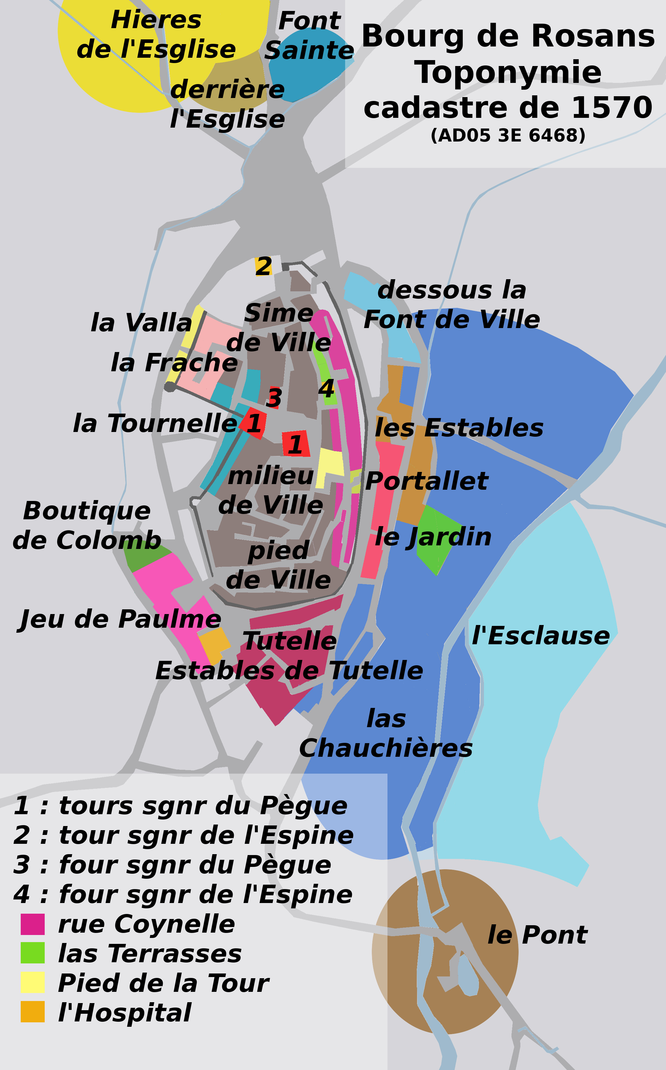 Bourg de Rosans. Toponymes mentionnés dans le cadastre de 1570 (AD05 3E 6468).