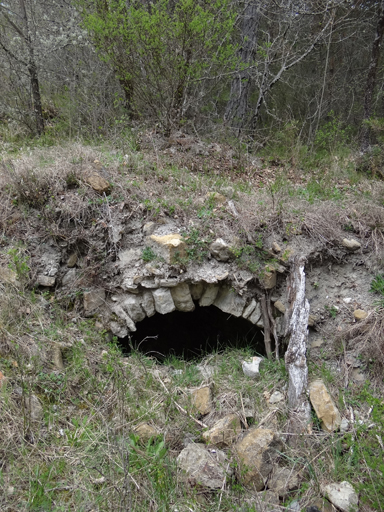 Vestiges du moulin du ravin du Figon, vue extérieure de la chambre de la roue.