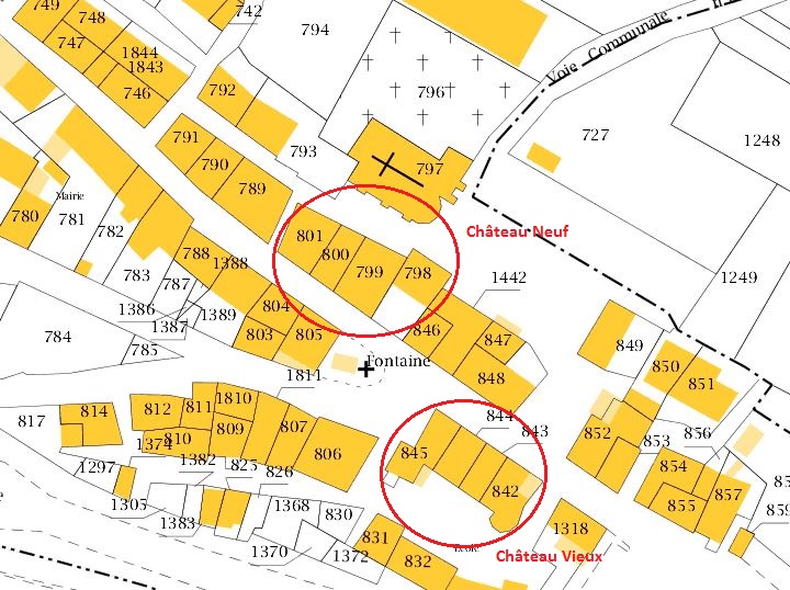 Plan de masse et de situation d'après le cadastre moderne de 2016, section B5.