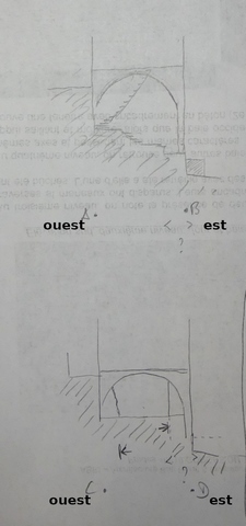 Coupes schématiques de l'étage de soubassement du bâtiment, selon les points AB et CD indiqués sur le plan schématique.