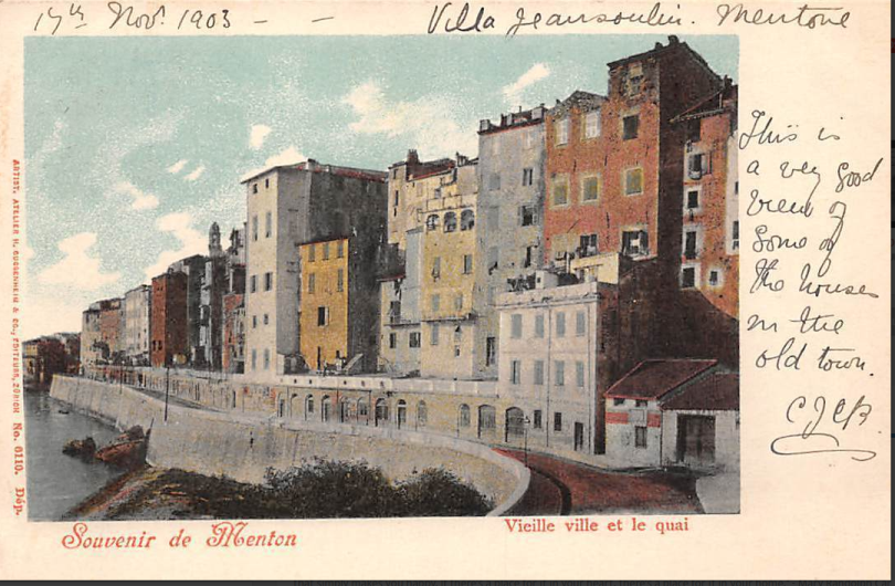 Souvenir de Menton. Vieille ville et le quai.