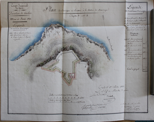 Plan des ouvrages en exécution à la batterie du Beau Rouge, 1813.