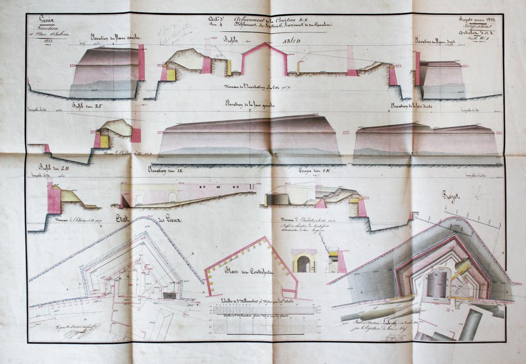 Génie. Direction et place d'Embrun 1832. Achèvement de la courtine 5-6. Défilement du bastion 6, rasement de son cavalier. 1832.