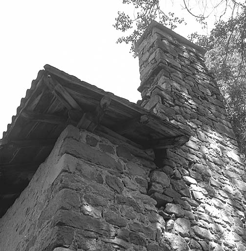Le bâtiment dit "damia" : angle du logis et cheminée.