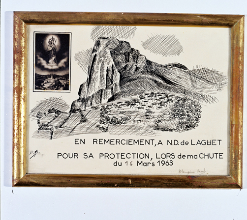 ex-voto, tableau : Village au pied d'une montagne