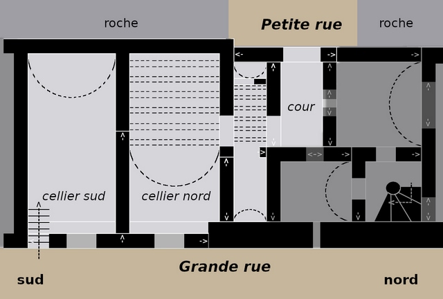 Plan schématique de l'étage de soubassement (partie non grisée).