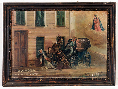 ex-voto, tableau : Cheval emballé dans une rue, Veronica G.