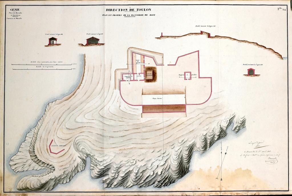 Plan et profils de la batterie de Riou,1818.