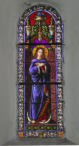ensemble de 2 verrières (verrière figurée, verrière décorative) : Vierge