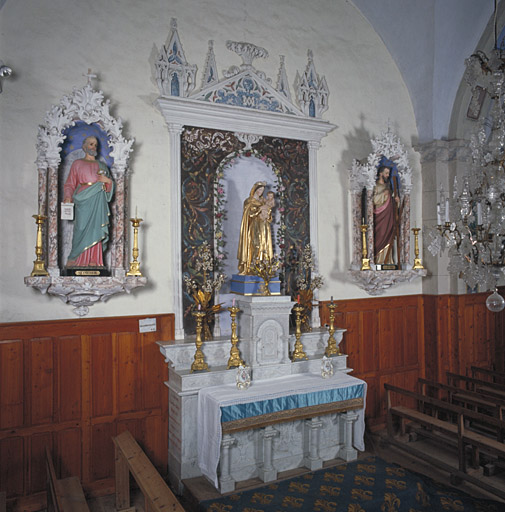 ensemble de l'autel de la Vierge (autel, gradins d'autel (2), tabernacle, retable, niches (2), statue)
