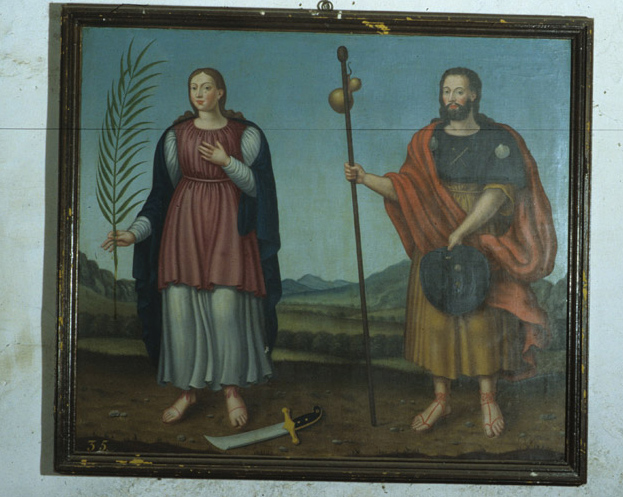tableaux (2) (en pendant) : Saint Roch de Montpellier et saint Sébastien, Sainte Catherine d'Alexandrie et saint Jacques le Majeur