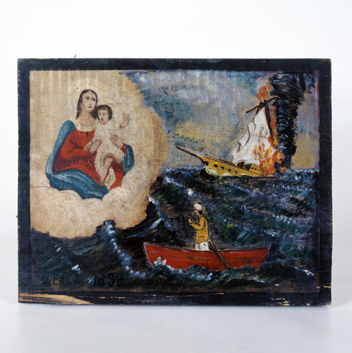 ex-voto, tableau : Naufrage d'un bateau en flammes