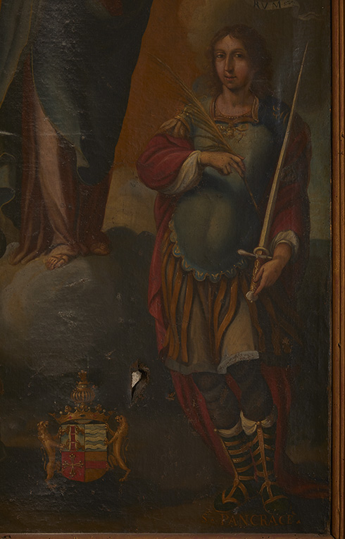 Cadre, tableau : Couronnement de la Vierge avec saint Etienne et saint Pancrace