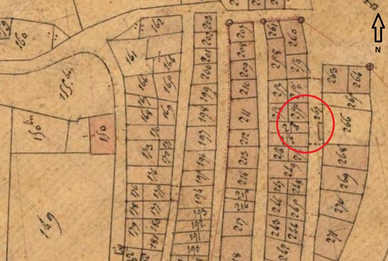 Plan de masse et de situation d'après le cadastre de 1833 (section B, parcelles 255 et 267). 