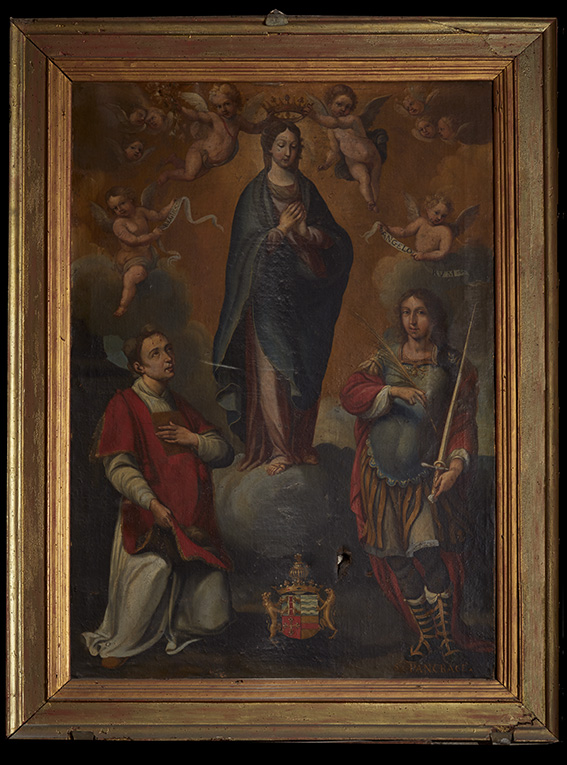 Cadre, tableau : Couronnement de la Vierge avec saint Etienne et saint Pancrace