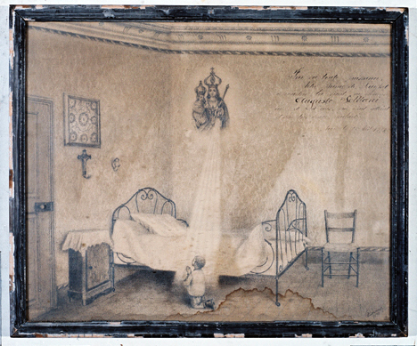 ex-voto, tableau : Prière d'un enfant devant son lit, Auguste Soldani