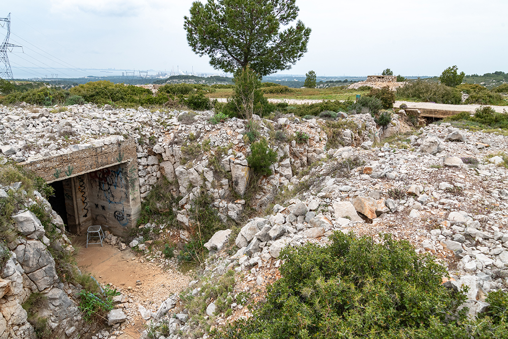 Cuve n°2 de la batterie principale, entrée de l'abri enterré et tranchée prolongée au-delà