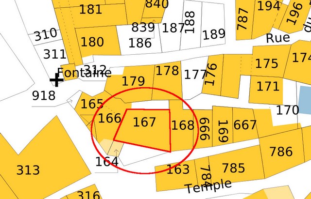 Plan de masse d'après le cadastre de 2021, section 000F. Echelle d'origine 1/500e.