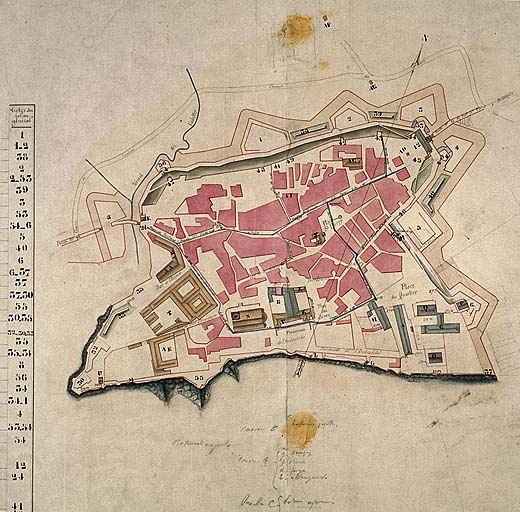 Atlas des bâtiments militaires. Génie. Direction de Grenoble. Place d'Embrun. Plan d'ensemble, vers 1860.