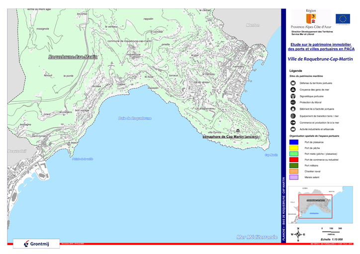 Carte de repérage des infrastuctures portuaires sur la commune de Roquebrune-Cap-Martin.