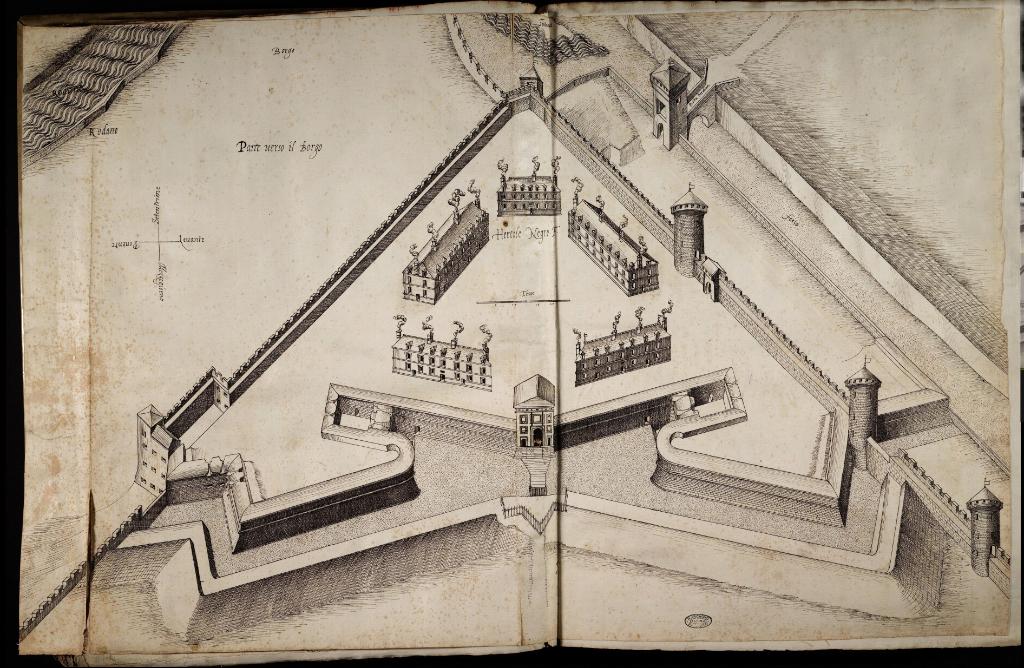 [Vue cavalière de la citadelle de Valence, c. 1581.