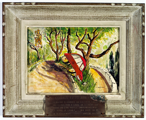 ex-voto, tableau : Voiture automobile percutant un arbre, Antonio Livecchi