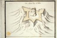 Tour et fausse braye d'estissac. [Vue en perspective du fort de l'Estissac.] Vers 1660.