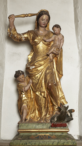 statue (petite nature) : Vierge à l'Enfant et saint Jean Baptiste terrassant le dragon
