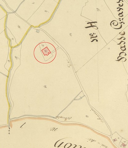 Plan de situation d'après le plan cadastral de 1839, section C4. Echelle d'origine 1/2000e.
