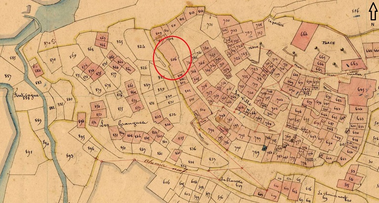 Plan de masse et de situation d'après le cadastre de 1841 (section B, parcelle 806).