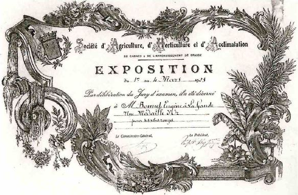 Société d’Agriculture, d’Horticulture et d’Acclimatation [Distinction attribuée à un exposant]. 