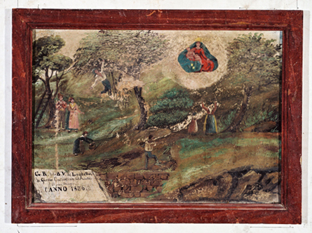 ex-voto, tableau : Chute d'un homme tombant d'un arbre (N° 2)