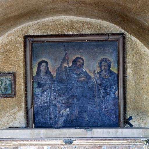 tableau : Saint Roch de Montpellier entre saint Pancrace et sainte Rosalie